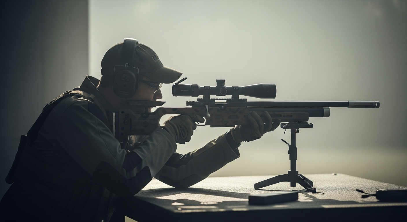 Tireur airgun ajustant sa carabine PCP de précision